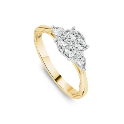 Kathy De Stafford 18ct Yellow Gold 'Amira' 0.50ct Diamond Round Cluster Pear Shoulders Ring