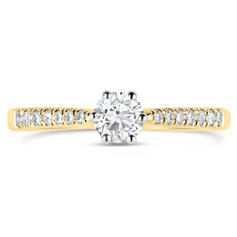 Kathy De Stafford 18ct Yellow Gold ''Simone'' 6 Stone Diamond Solitaire Shoulders 0.50ct Ring