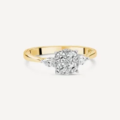 Kathy De Stafford 18ct Yellow Gold 'Amira' 0.50ct Diamond Round Cluster Pear Shoulders Ring