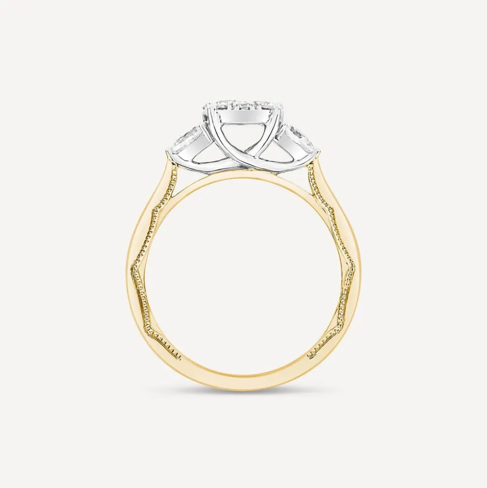 Kathy De Stafford 18ct Yellow Gold 'Amira' 0.50ct Diamond Round Cluster Pear Shoulders Ring