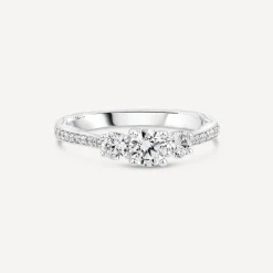 Kathy De Stafford Platinum 'Jessica' 0.70ct Diamond 3 Stones Grain Set Shoulders Ring