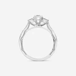 Kathy De Stafford Platinum 'Jessica' 0.70ct Diamond 3 Stones Grain Set Shoulders Ring
