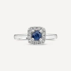 Kathy de Strafford 18ct White Gold Sadie Sapphire Centre 0.20ct Square Halo Diamond Ring