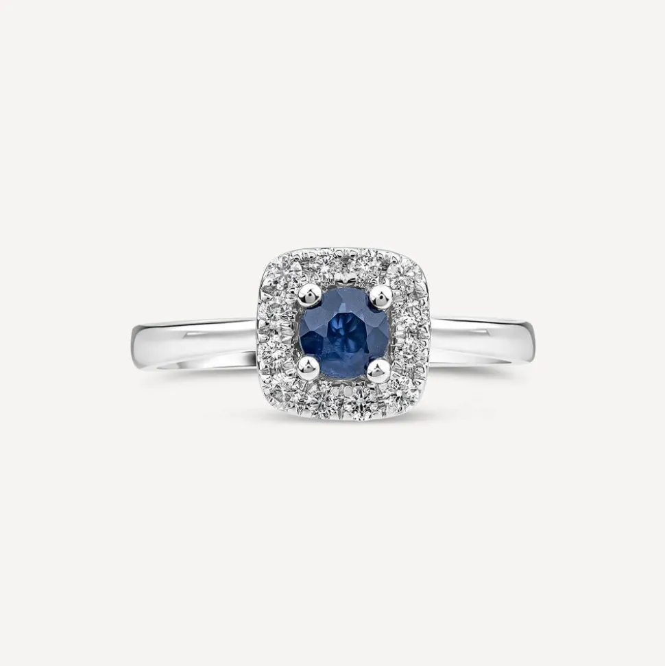 Kathy de Strafford 18ct White Gold Sadie Sapphire Centre 0.20ct Square Halo Diamond Ring