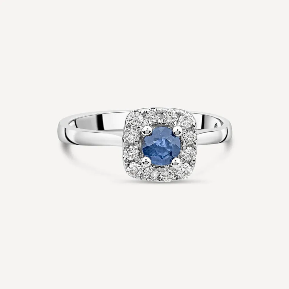 Kathy de Strafford 18ct White Gold Sadie Sapphire Centre 0.20ct Square Halo Diamond Ring