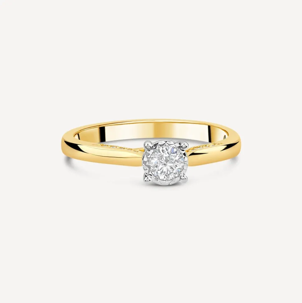 Kathy de Strafford 18ct Yellow Gold 0.24ct Round Solitaire & Diamond Accentuated Shoulders Ring