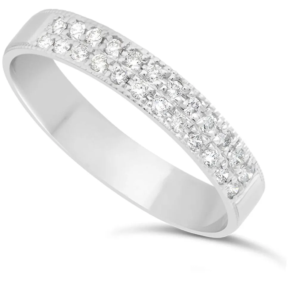 Ladies' 18ct White Gold 0.24 Carat Diamond Two Row Millgrain 3.5mm Wedding Ring