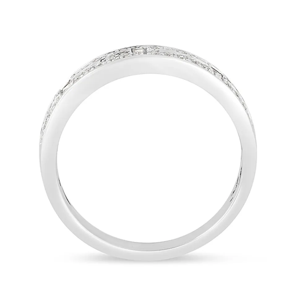 Ladies' 18ct White Gold 0.28 Carat Round Brilliant and Baguette Diamond 3mm Wedding Ring