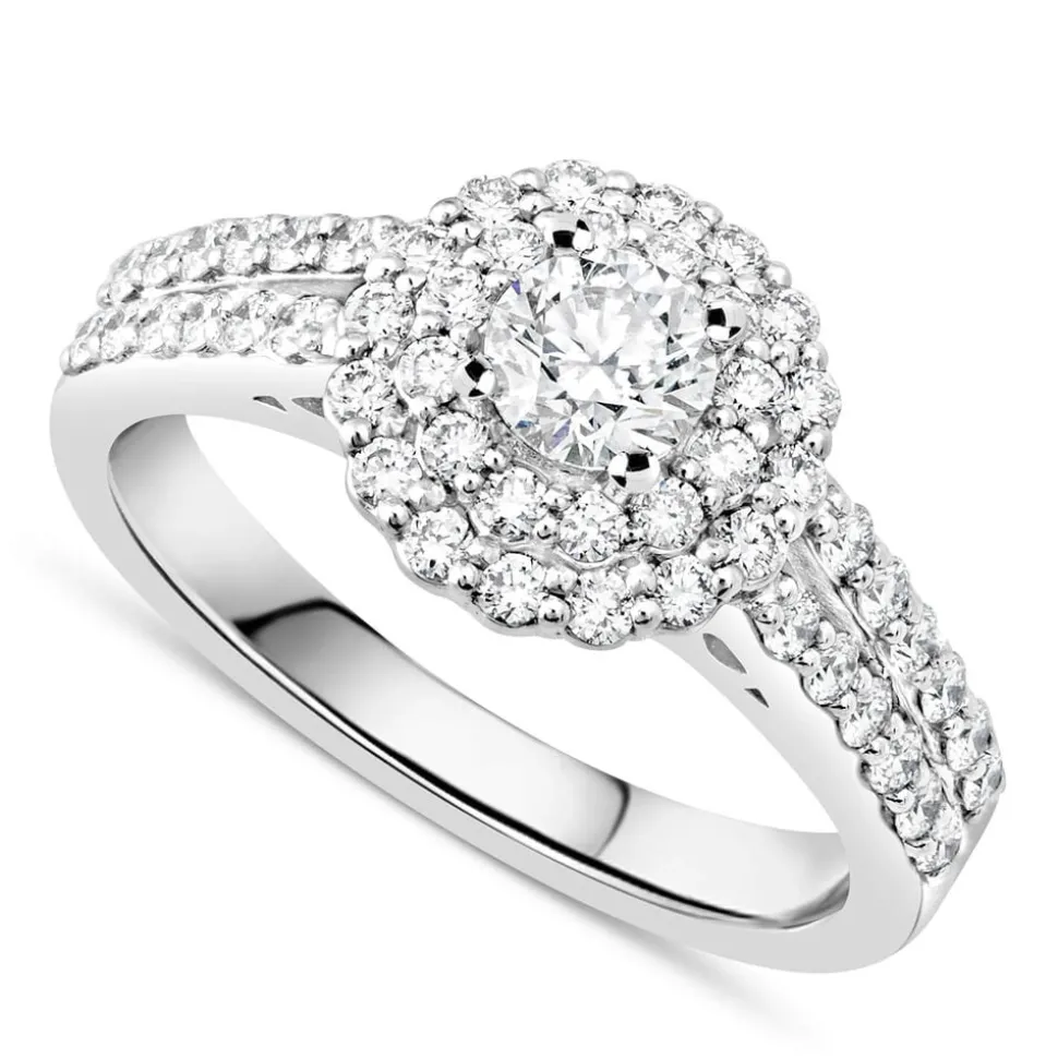 Ladies 18ct White Gold and Diamond Halo Engagement Ring