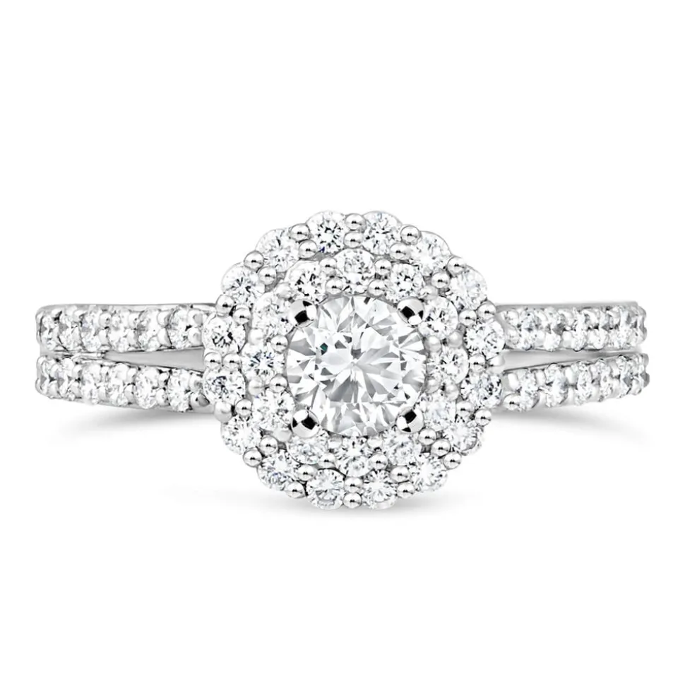 Ladies 18ct White Gold and Diamond Halo Engagement Ring
