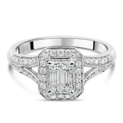 Ladies 18ct White Gold and Baguette Diamond Engagement Ring