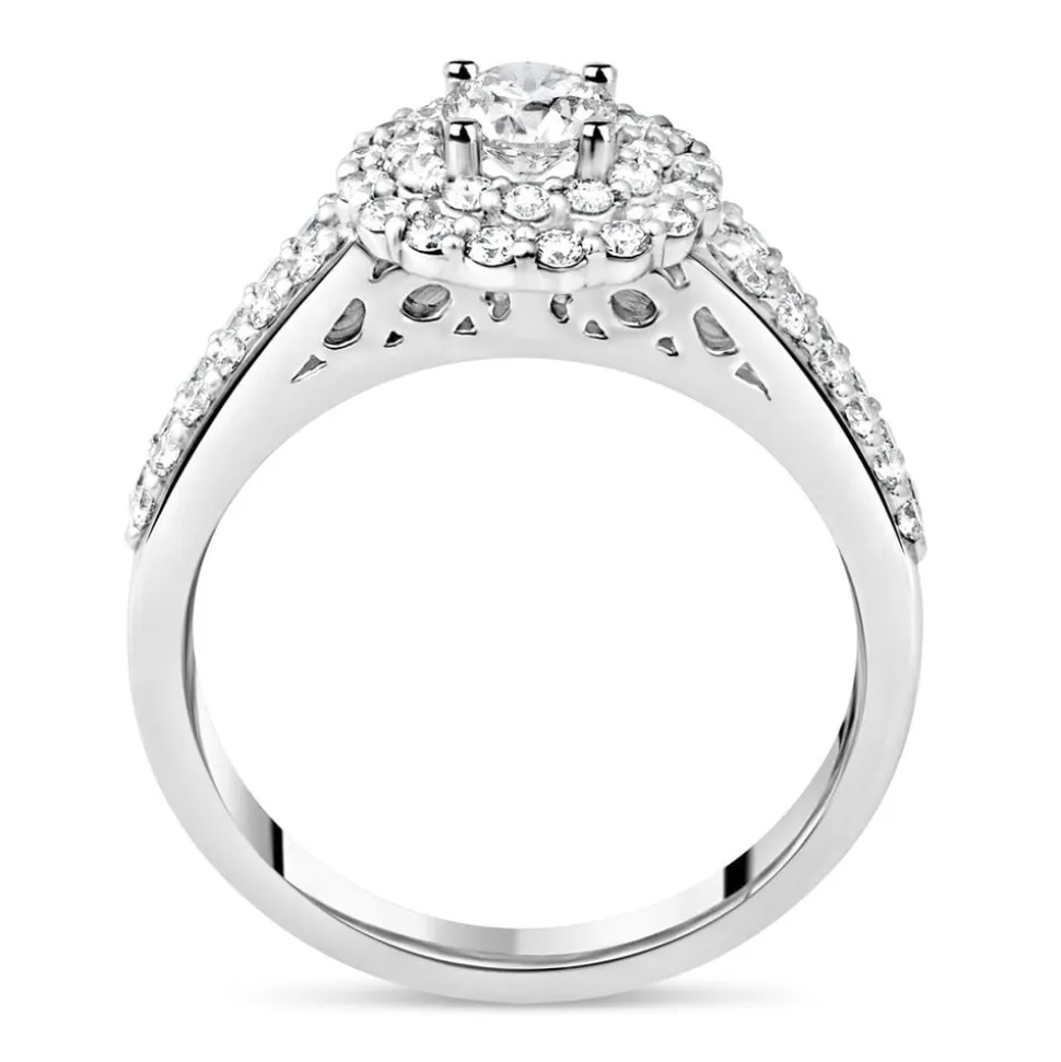 Ladies 18ct White Gold and Diamond Halo Engagement Ring