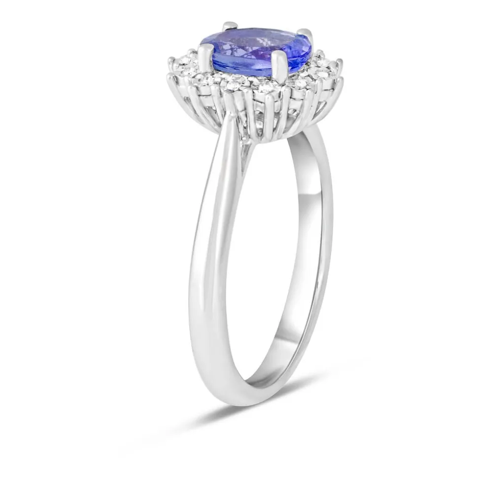 Ladies 9ct White Gold and Diamond Cluster Tanzanite Dress Ring