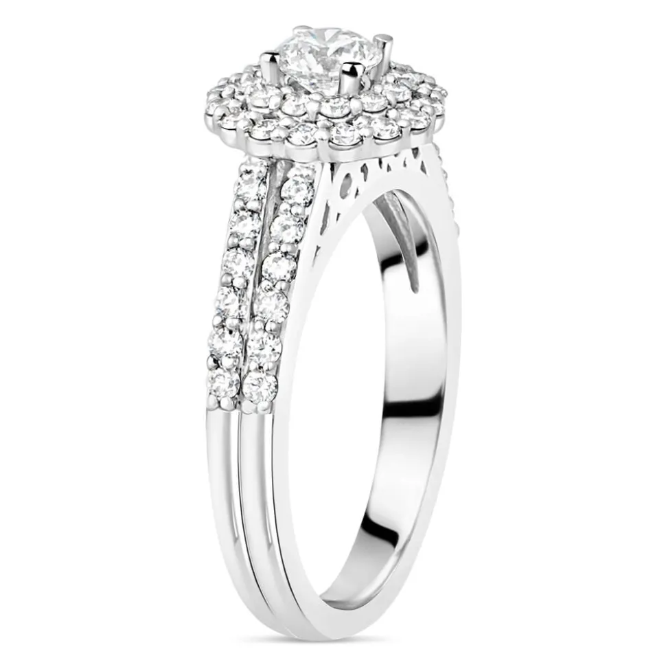 Ladies 18ct White Gold and Diamond Halo Engagement Ring