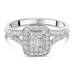 Ladies 18ct White Gold and Baguette Diamond Engagement Ring