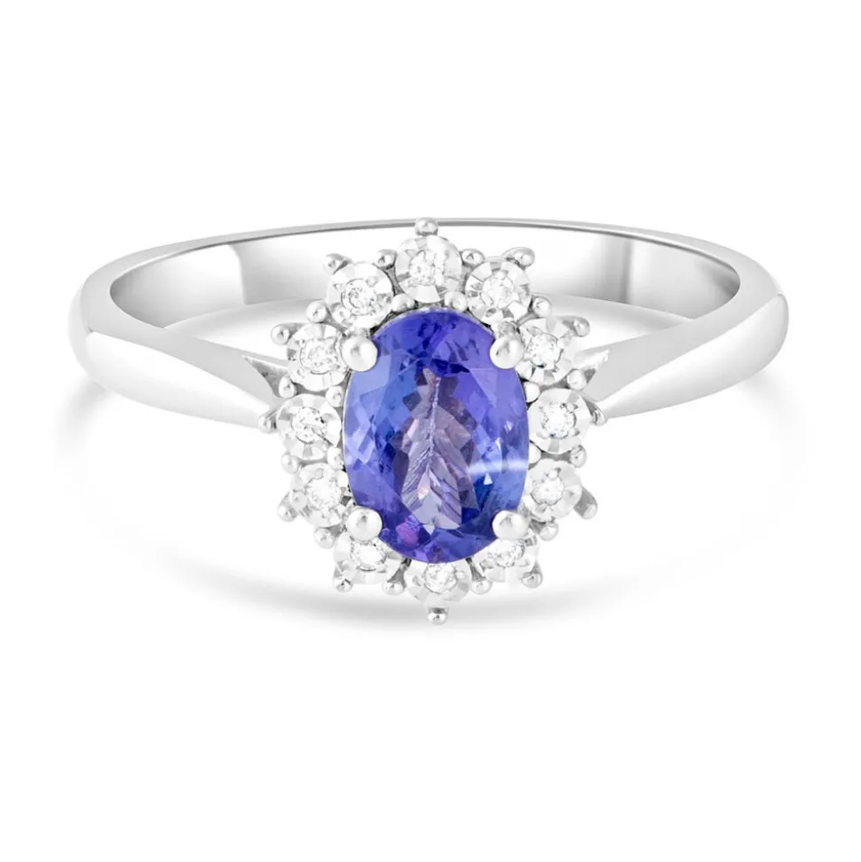 Ladies 9ct White Gold and Diamond Cluster Tanzanite Dress Ring