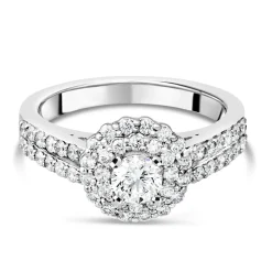 Ladies 18ct White Gold and Diamond Halo Engagement Ring