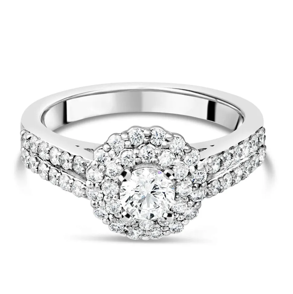 Ladies 18ct White Gold and Diamond Halo Engagement Ring