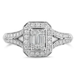 Ladies 18ct White Gold and Baguette Diamond Engagement Ring
