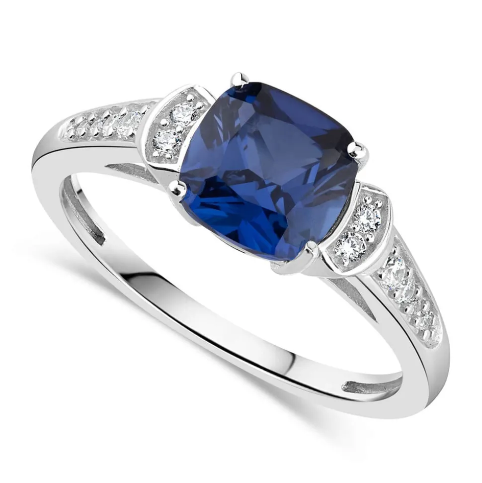 Ladies' 9ct White Gold Created Sapphire & Cubic Zirconia Dress Ring