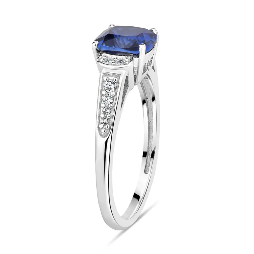 Ladies' 9ct White Gold Created Sapphire & Cubic Zirconia Dress Ring