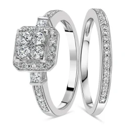 Ladies 9ct White Gold Diamond Quad Bridal Set .75ct