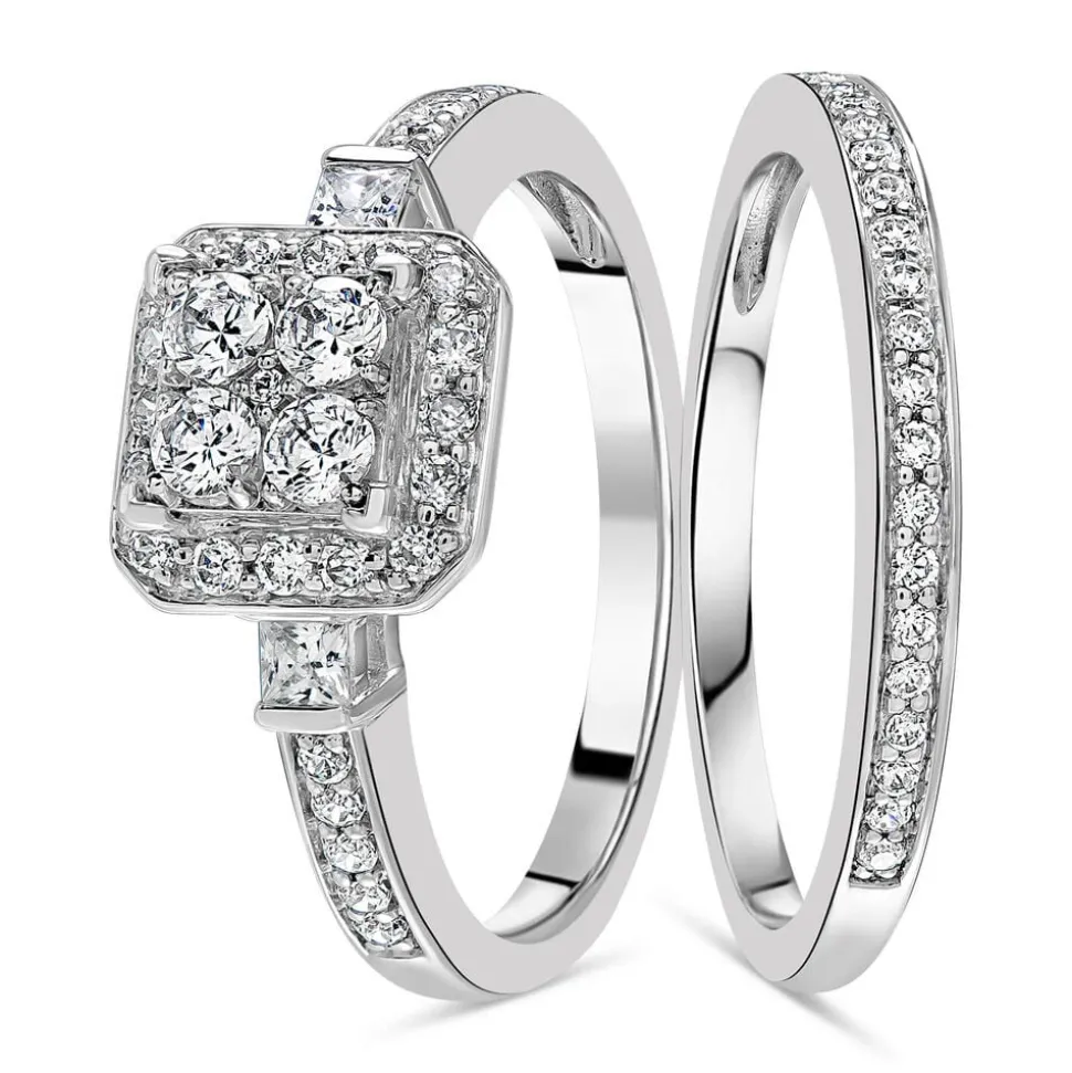 Ladies 9ct White Gold Diamond Quad Bridal Set .75ct
