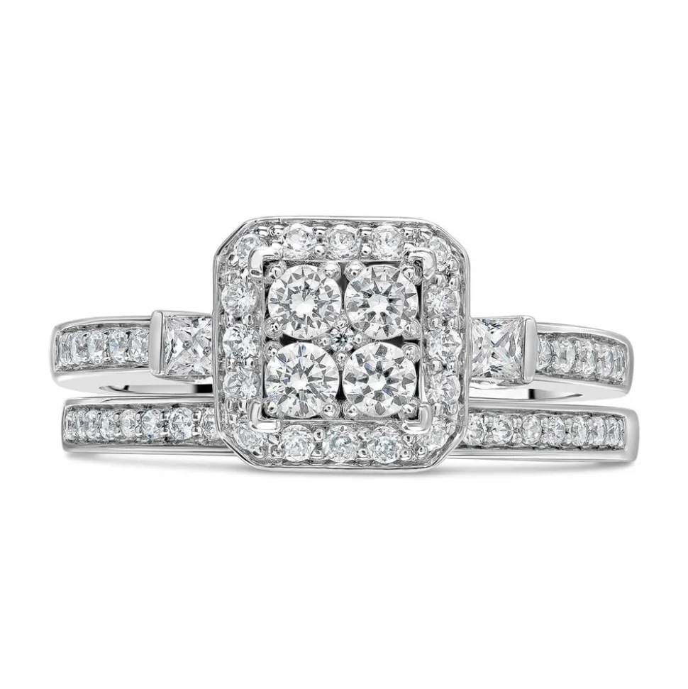 Ladies 9ct White Gold Diamond Quad Bridal Set .75ct