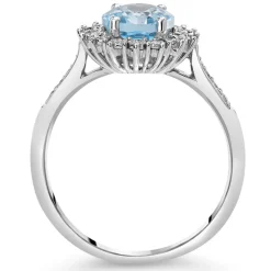 Ladies 9ct White Gold Diamond and Blue Topaz Cluster Dress Ring