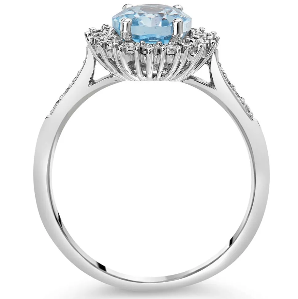 Ladies 9ct White Gold Diamond and Blue Topaz Cluster Dress Ring