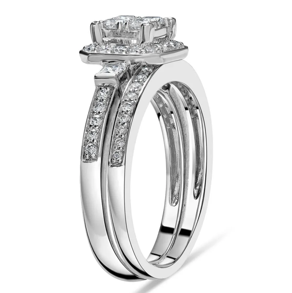 Ladies 9ct White Gold Diamond Quad Bridal Set .75ct
