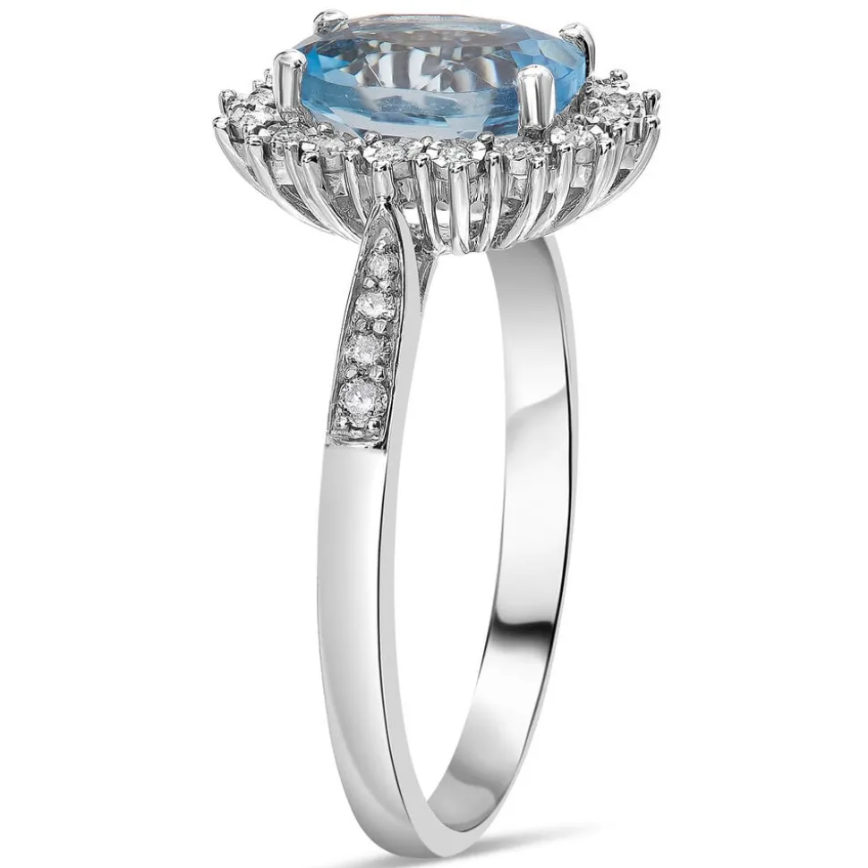 Ladies 9ct White Gold Diamond and Blue Topaz Cluster Dress Ring