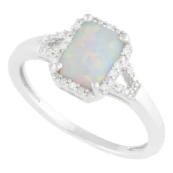 Ladies' 9ct White Gold, Opal and Diamond Dress Ring