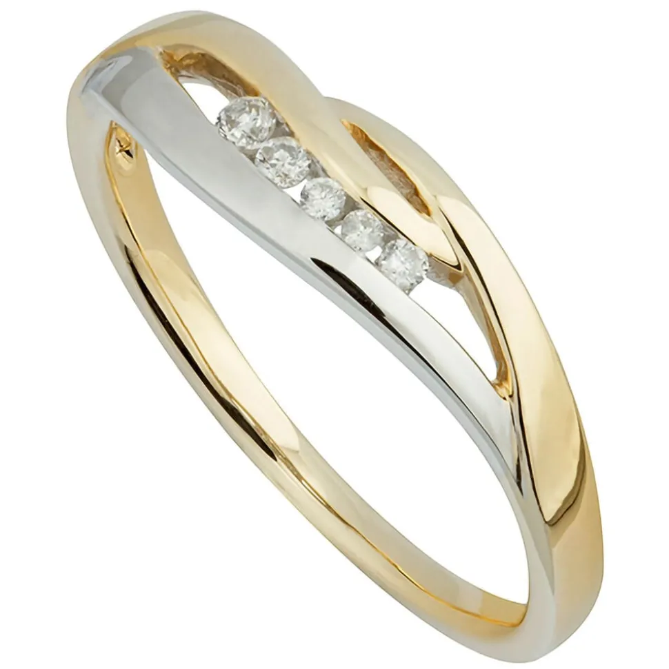 Ladies 9ct Yellow and White Gold Diamond Dress Ring