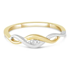Ladies 9ct Yellow and White Gold Twist Infinity Ring with Diamonds