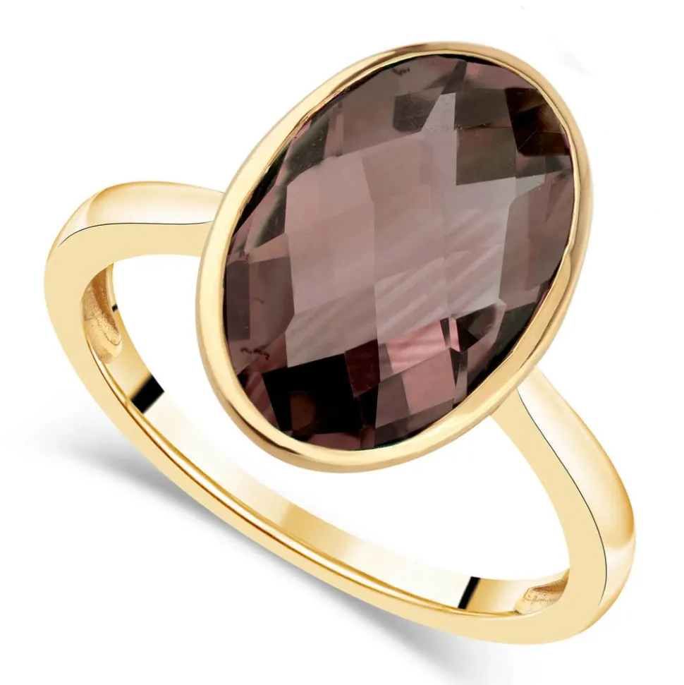 Ladies' 9ct Yellow Gold Oval Smokey Quartz Ring