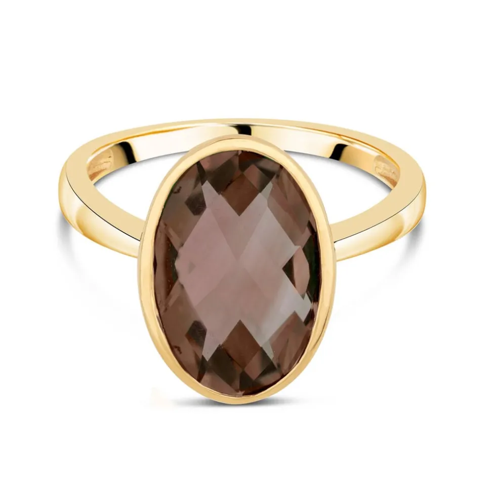 Ladies' 9ct Yellow Gold Oval Smokey Quartz Ring