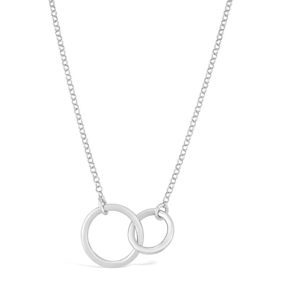Ladies Double Interlocking Circle Sterling Silver Necklace