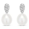 Ladies Sterling Silver and Cubic Zirconia Pearl Earrings