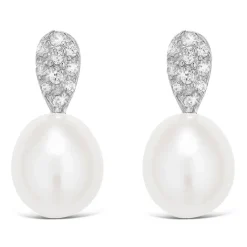 Ladies Sterling Silver and Cubic Zirconia Pearl Earrings
