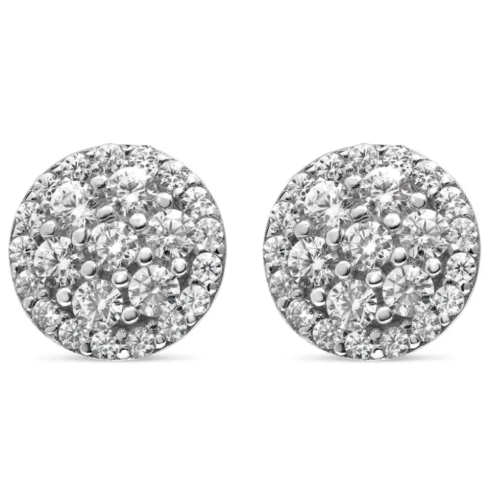 Ladies Sterling Silver Cubic Zirconia Cluster Stud Earrings