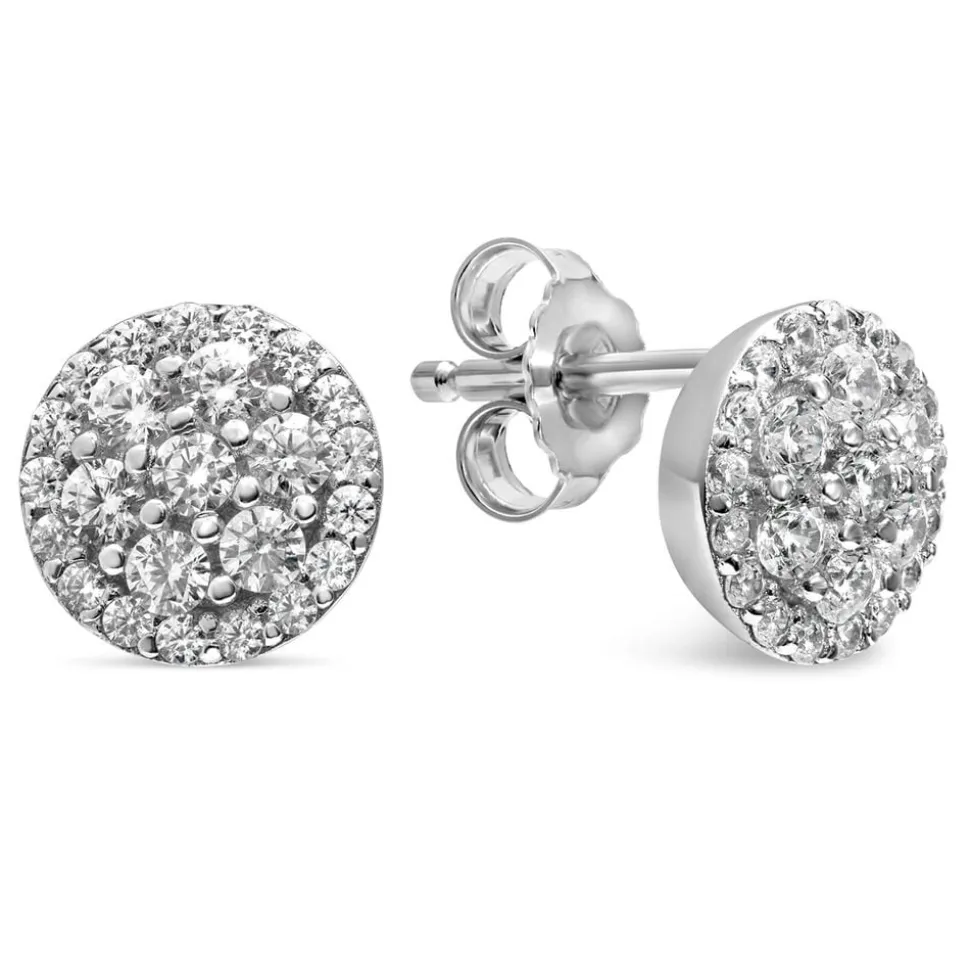 Ladies Sterling Silver Cubic Zirconia Cluster Stud Earrings