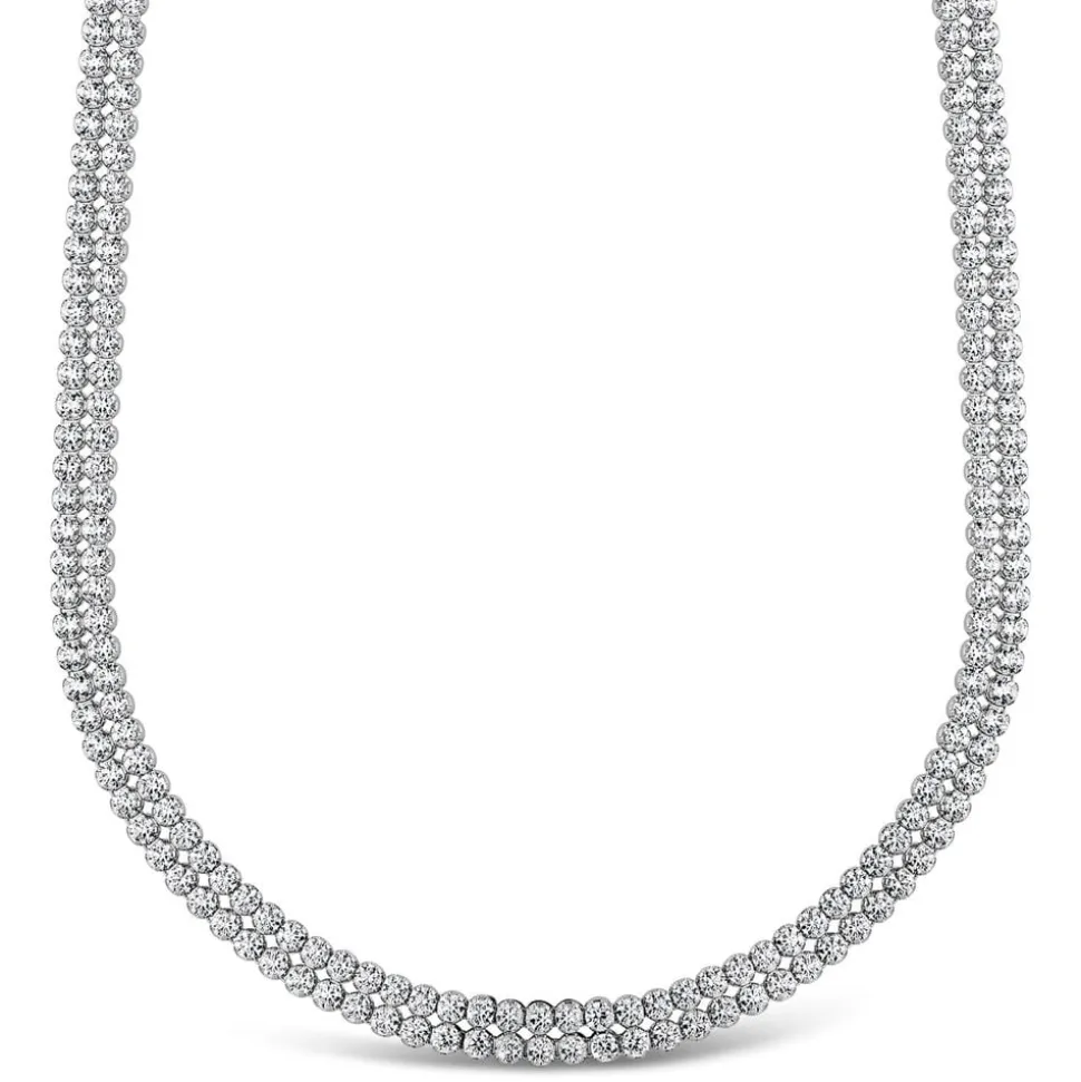 Ladies Sterling Silver Double Row Crystal necklace