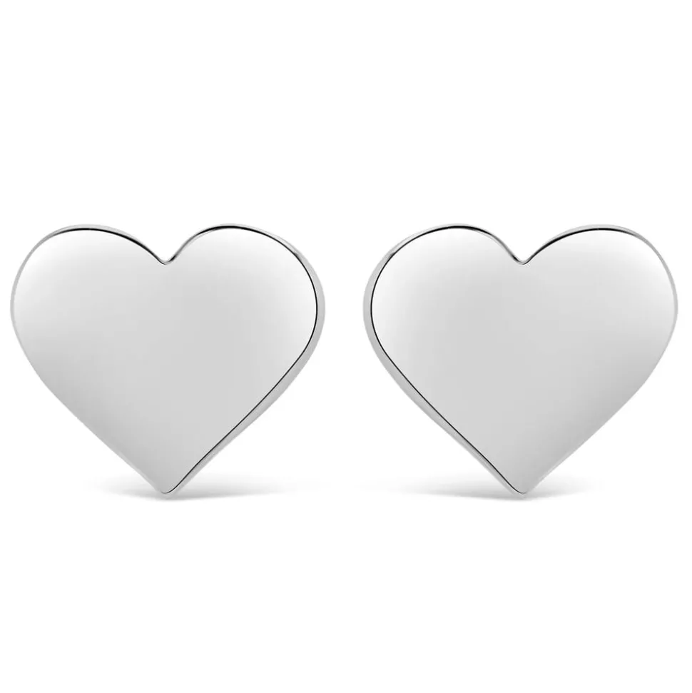 Ladies Sterling Silver Flat Polished Heart 6mm Stud Earrings