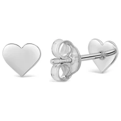 Ladies Sterling Silver Flat Polished Heart 6mm Stud Earrings