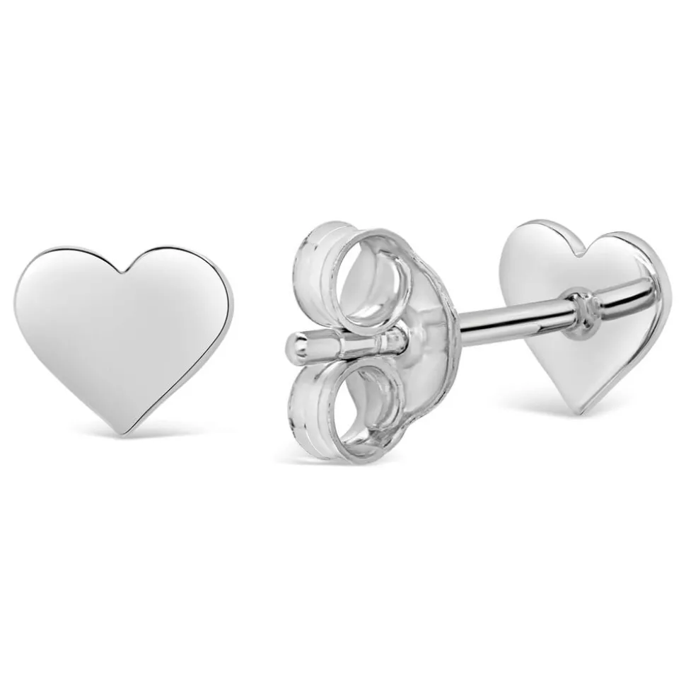 Ladies Sterling Silver Flat Polished Heart 6mm Stud Earrings