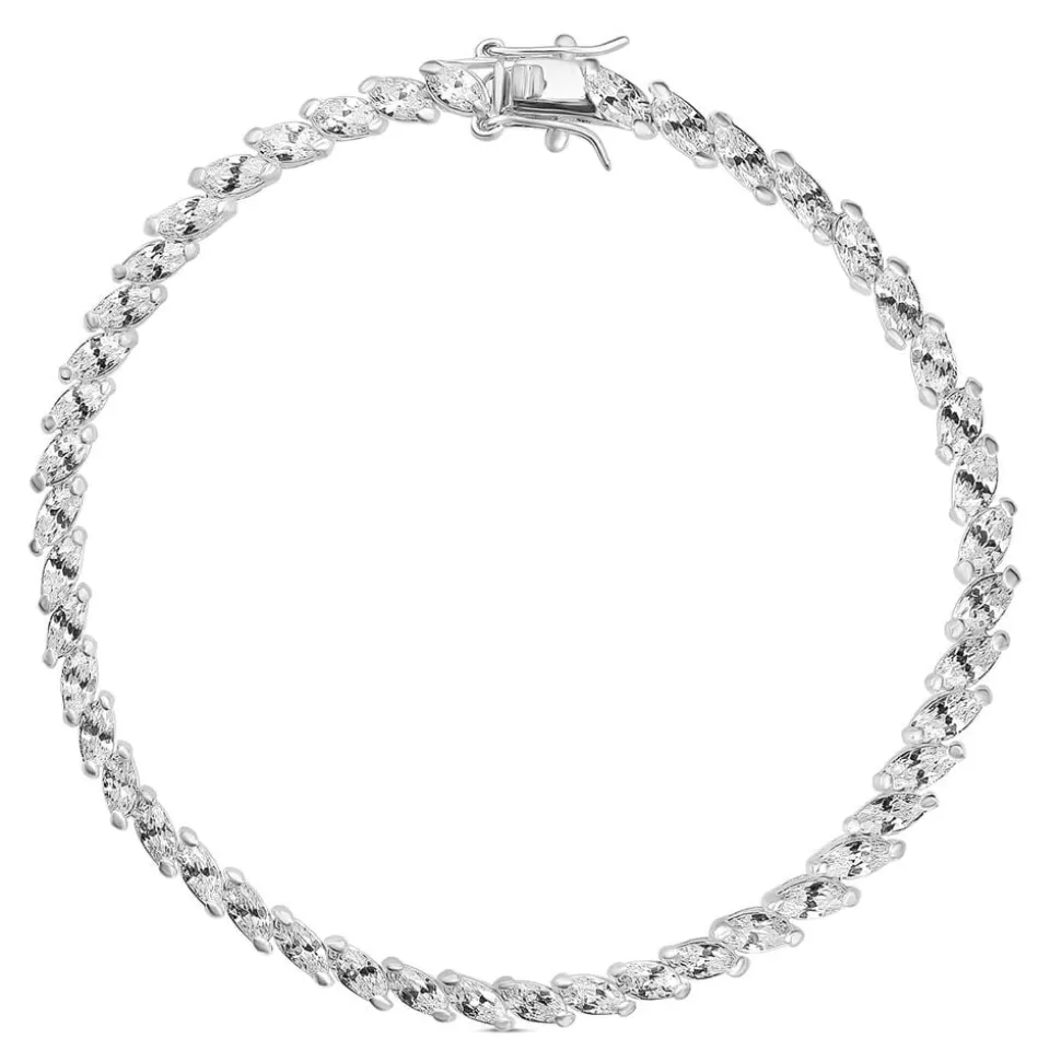 Ladies Sterling Silver Marquise Cut Cubic Zirconia Tennis Bracelet