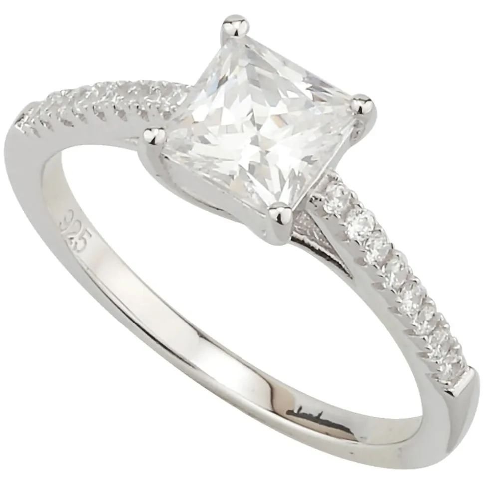 Ladies Sterling Silver Princess Cut Cubic Zirconia Ring