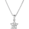 Little Treasure Sterling Silver Cubic Zirconia Open Star Pendant (Chain Included)