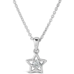 Little Treasure Sterling Silver Cubic Zirconia Open Star Pendant (Chain Included)